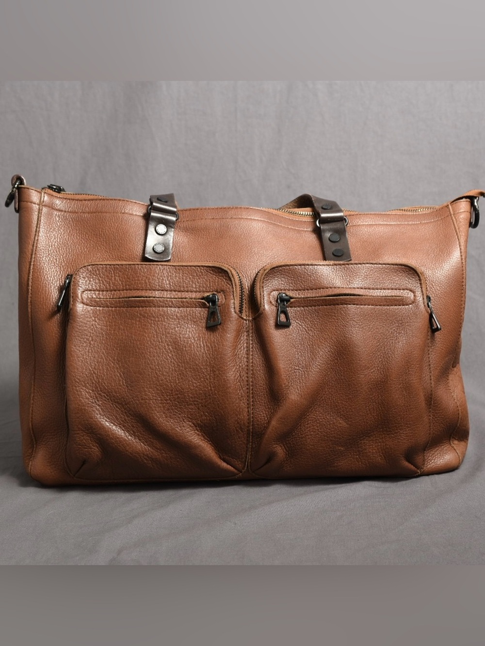 RUDSAK Large Cognac Brown Genuine Leather Tote Shoulder Bag